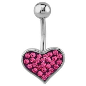Implant Grade Titanium Prong Set CZ Heart Belly Bar