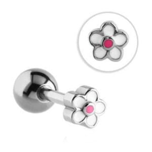 Surgical Steel Enamel Tragus Flower Barbell - Pink & White