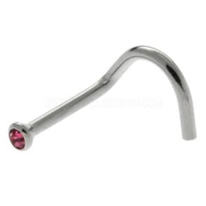 Surgical Steel Flat Jewel Nose Stud - Pink