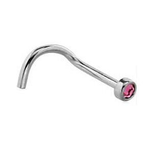 Surgical Steel Flat Stone Jewelled Curved Nose Stud - Pink