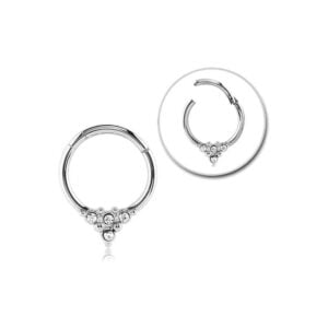 Surgical Steel Four Jewelled Hinged Septum Ring