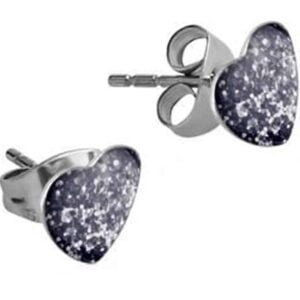 Surgical Steel Heart Glitter line Ear Studs - Black