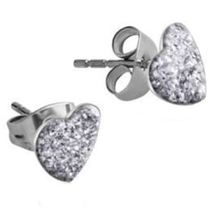 Surgical Steel Heart Glitter line Ear Studs - Crystal