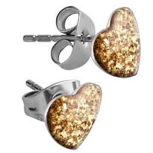 Surgical Steel Heart Glitter line Ear Studs - Golden Shadow