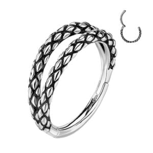 Surgical Steel Hinged Segment Double Hoop with Oxidized Lizard Skin
