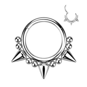 Surgical Steel Hinged Segment Ring with 3 Spikes and Balls