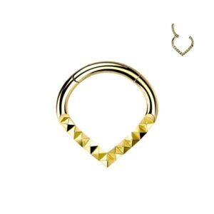 Surgical Steel Hinged Segment Ring with Lined Pyramid Cuts - Gold Plated