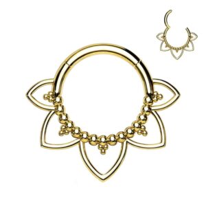 Surgical Steel Hinged Segment Rings with Filigree - Gold Plated