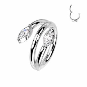Surgical Steel Hinged Segment Ring with Double Vine Marquise CZ Ends