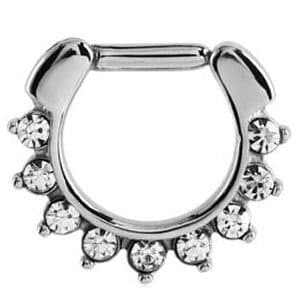 Surgical Steel Hinged Septum Clicker Ring - Crystal <span class="custom_location">10D08UK</span>