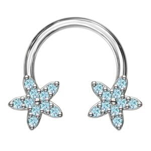 Surgical Steel Jewelled Flower Circular Barbell - Light Blue