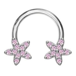 Surgical Steel Jewelled Flower Circular Barbell - Pink