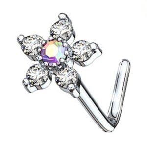 Surgical Steel Jewelled Flower L Bend Nose Piercing - Clear AB