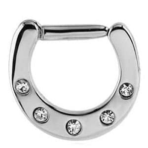 Surgical Steel Jewelled Hinged Septum Clicker Ring - Crystal