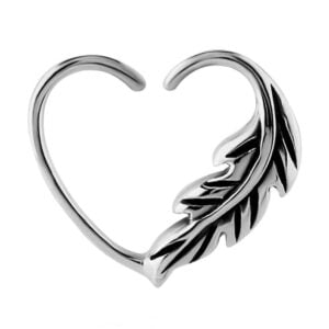 Surgical Steel Open Heart Seamless Ring - Left Feather