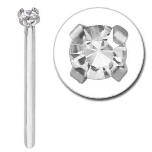 Surgical Steel Straight Crystal Jewelled 15mm Nose Stud