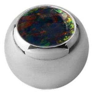 Surgical Steel Synthetic Opal Jewelled Threaded Ball - Black