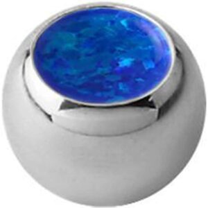 Surgical Steel Synthetic Opal Jewelled Threaded Ball - Blue