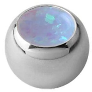 Surgical Steel Synthetic Opal Jewelled Threaded Ball - Light Blue