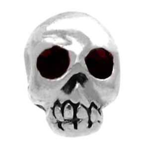 Threaded Jewelled Sterling Silver Skull - Red Eyes