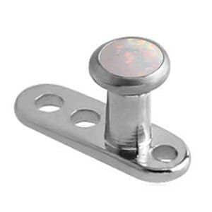 Titanium Dermal Anchor With Opal Jewelled Disc - White