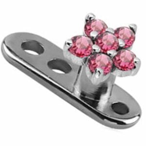 Titanium Dermal Anchor with Surgical Steel Jewelled Flower Attachment - Pink