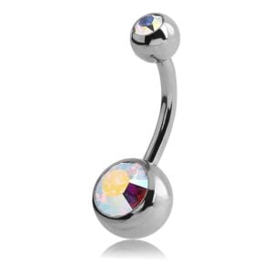 Titanium Double Jewelled Navel Banana Bells - TI-Glo / AB Crystal