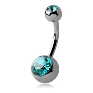 Titanium Double Jewelled Navel Banana Bells - TI-Glo / Blue Zircon