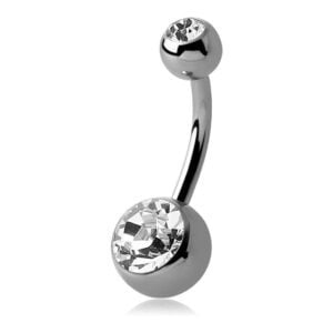 Titanium Double Jewelled Navel Banana Bells - TI-Glo / Clear