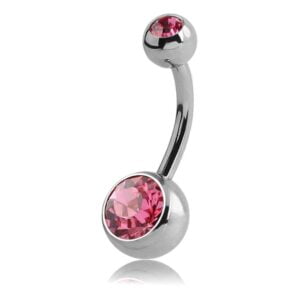 Titanium Double Jewelled Navel Banana Bells - TI-Glo / Pink
