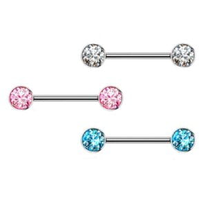 Titanium Internally Threaded Nipple Bar With CZ Ends