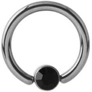 Titanium Jewelled Ball Closure Ring - Black
