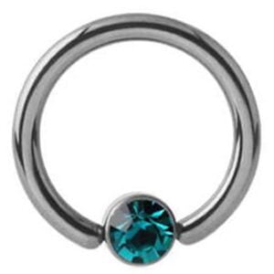 Titanium Jewelled Ball Closure Ring - Blue Zircon
