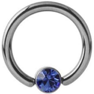 Titanium Jewelled Ball Closure Ring - Blue
