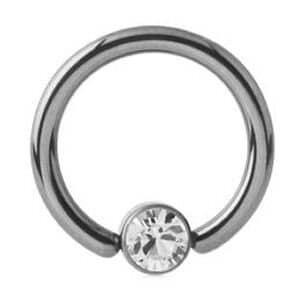 Titanium Jewelled Ball Closure Ring - Crystal Clear