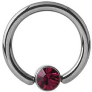 Titanium Jewelled Ball Closure Ring - Fuchsia