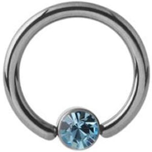 Titanium Jewelled Ball Closure Ring - Light Blue