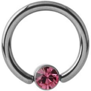 Titanium Jewelled Ball Closure Ring - Pink