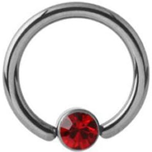 Titanium Jewelled Ball Closure Ring - Red