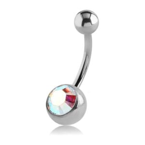 Titanium Jewelled Navel Banana Bells - TI-Glo / AB Crystal