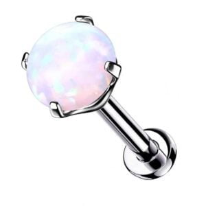 Titanium Threadless Push Fit Labret - White Opal Jewel