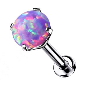 Titanium Threadless Push Fit Labret - Purple Opal Jewel