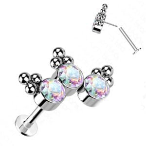 Titanium Threadless Push In Labret with Ball Triangle Top - Clear AB
