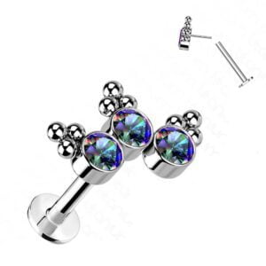Titanium Threadless Push In Labret with Ball Triangle Top - Vitrail Medium
