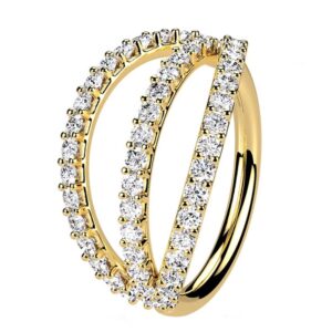 Gold Plated Triple Lined Micro Set CZ Bendable Hoop - Surgical Steel