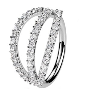 Triple Lined Micro Set CZ Bendable Hoop - Surgical Steel <span class="custom_location">- 6A02UK</span>