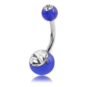 Ultra Violet UV Fluoro Double Jewelled Navel Banana Bell - Blue