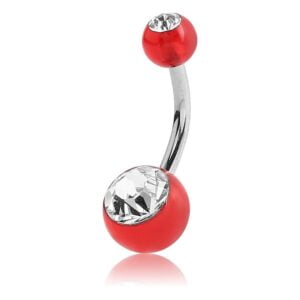 Ultra Violet UV Fluoro Double Jewelled Navel Banana Bell - Red
