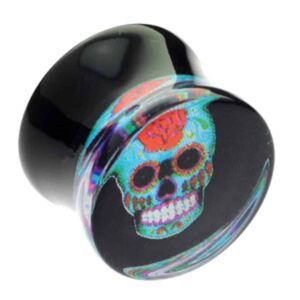 UV Mexican Skull Flesh Plug