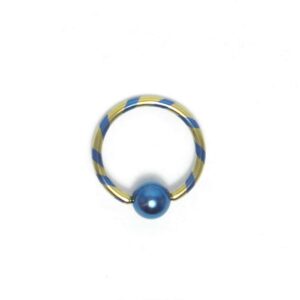 Venetian Striped Titanium Ball Closure Ring - Blue & Gold